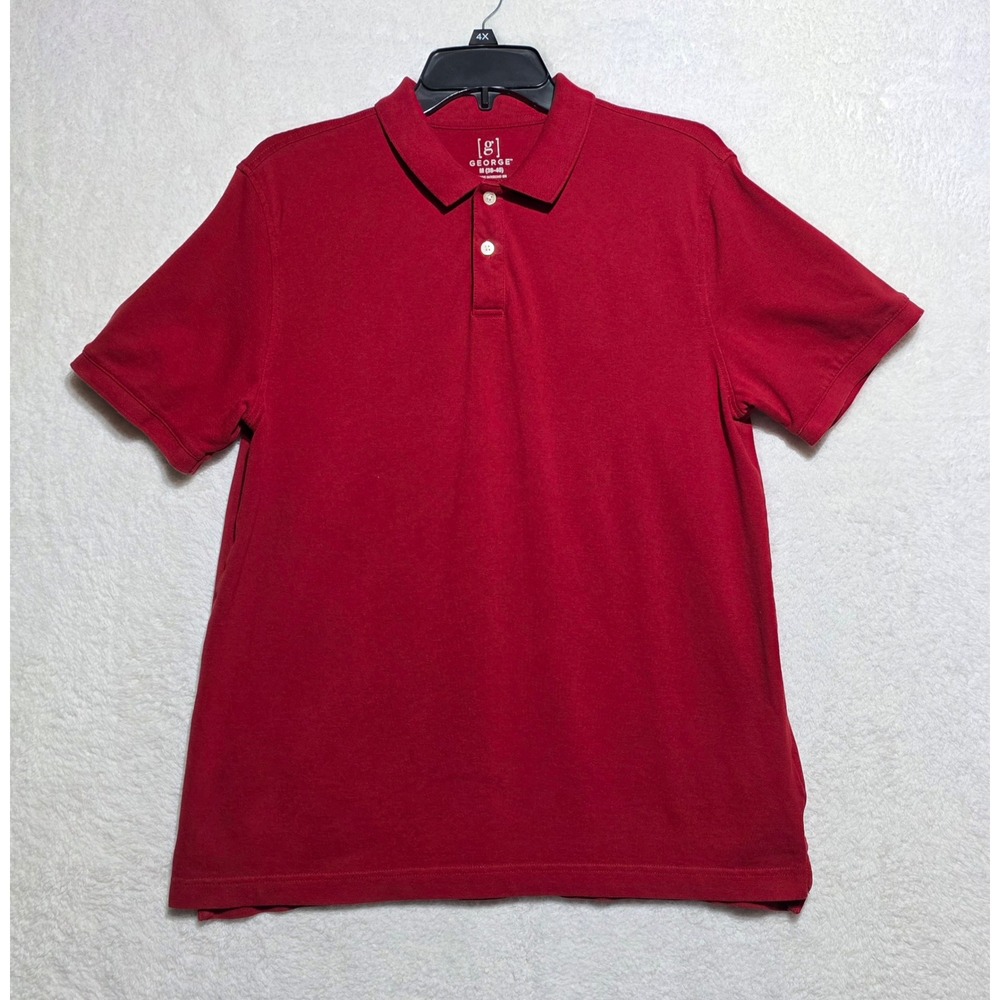 George Men's Red Short Sleeve Stretch Cotton Polo Shirt Size M 38-40